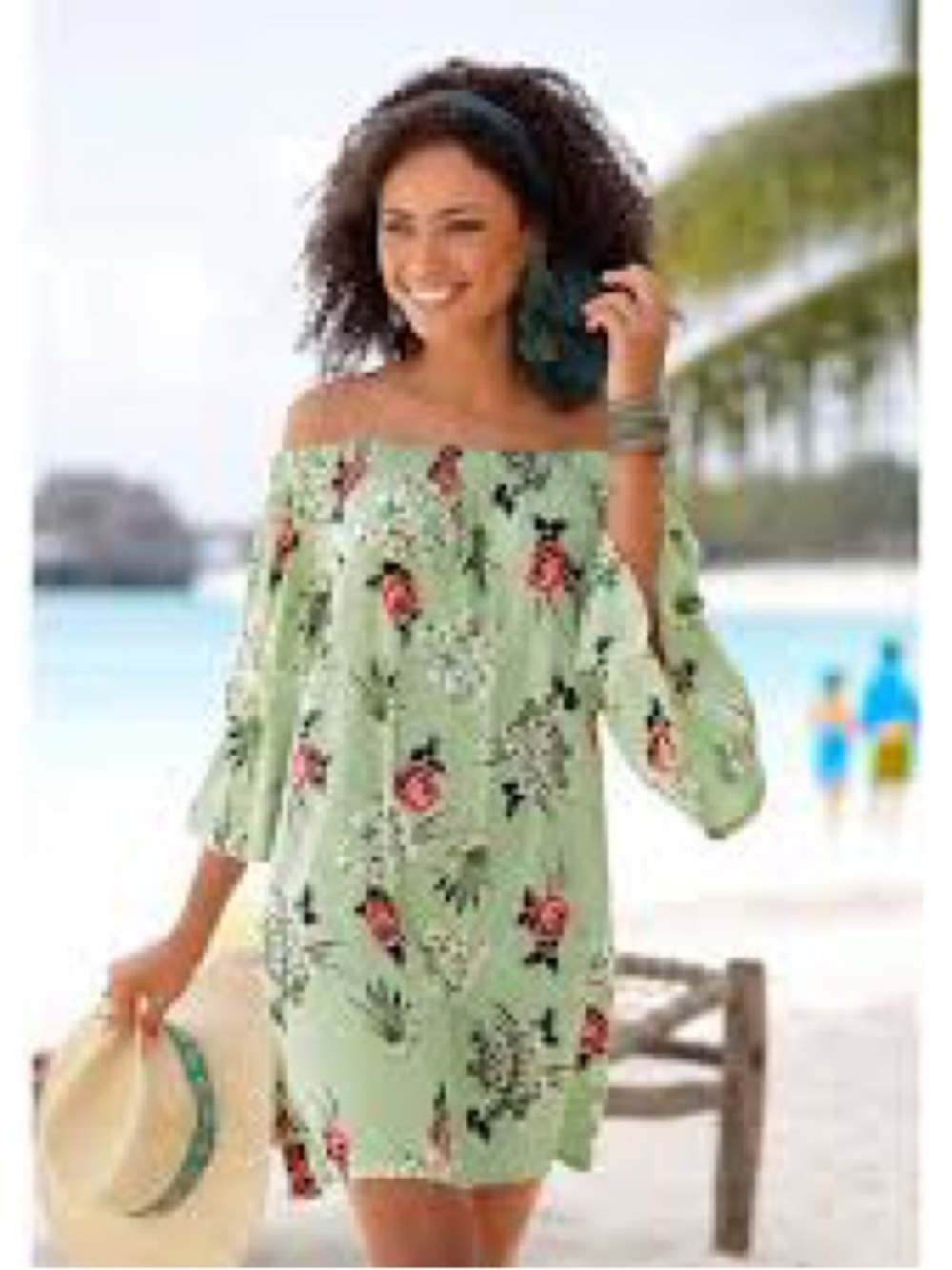 Mascara Floral Off-Shoulder Mint Green Mini Dress